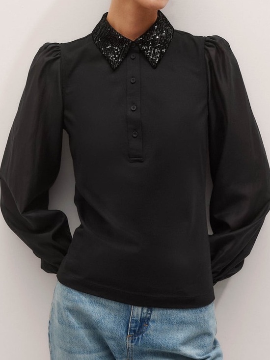 ME+EM Tops - ME+EM Sequin Mixed Media Layering Shirt - Black Sz 12